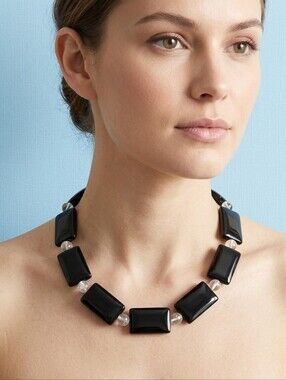 Black ONYX & Quartz Sterling Silver Necklace
